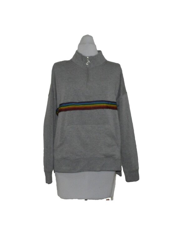 Olive + Oak Tops - Olive + Oak NWT Womens M Gray Quarter Zip Sweatshirt Rainbow Stripe Gorpcore